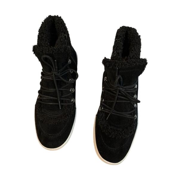 Steve Madden Debora Black Suede & Sherpa Mid Top Sneaker Bootie Size 8 - Picture 3 of 8